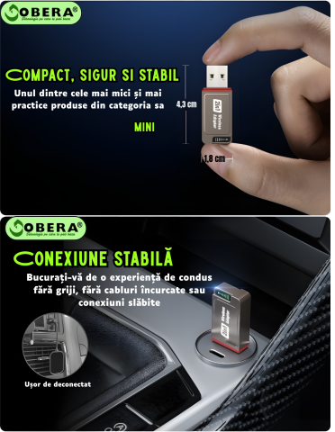Adaptor Wireless CarPlay & Android Auto goBERA®, Plug & Play, Reconectare automată, Compatibil iPhone & Android, Bluetooth 5.3, Wi-Fi 5G, Control vocal și touch, Suport OEM [2]