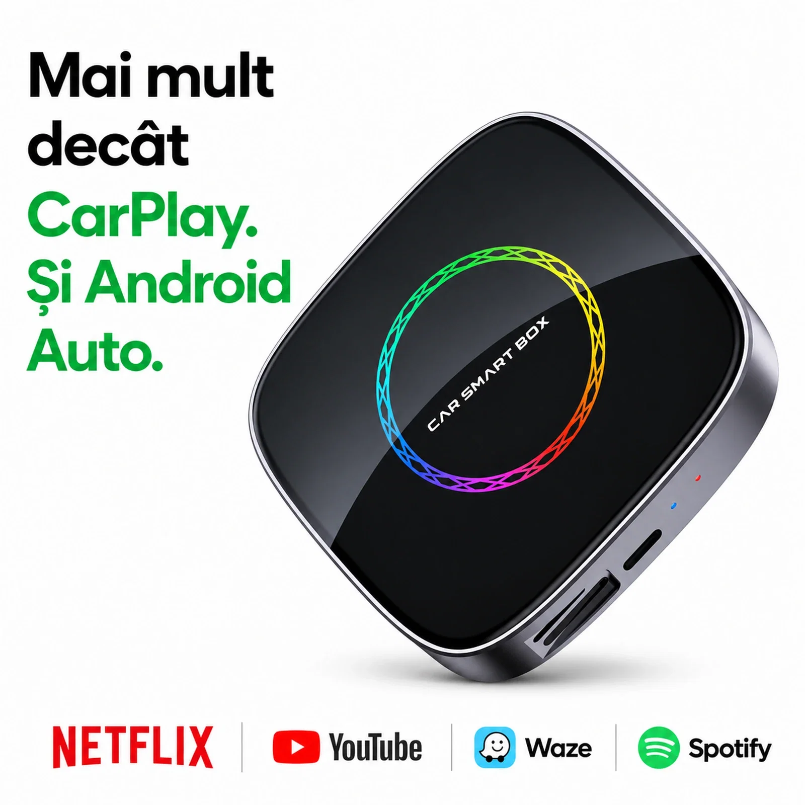 AI Box Wireless CarPlay și Android Auto – Streaming Netflix & YouTube - AI Box Android 13 goBERA® cu Wireless CarPlay și Android Auto