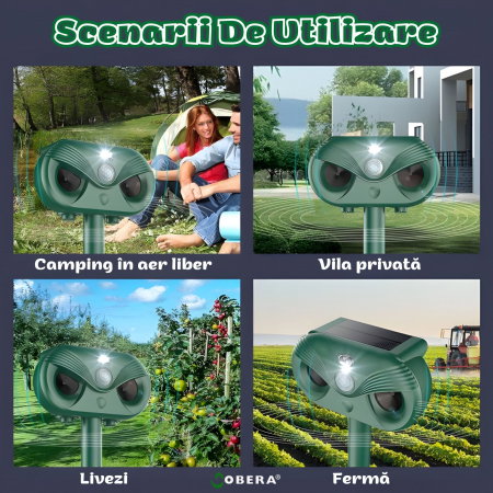 Repelent Solar Ultrasonic 3 in 1, Protectie Impotriva Animalelor, Senzor Infrarosu, Laser LED, Acoperire 120°, Distanta 8–12m, Rezistent la Intemperii, Gradina, Curte, Ferma [2]