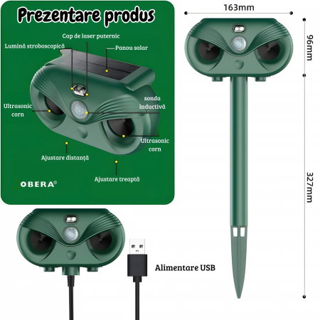 Repelent Solar Ultrasonic 3 in 1, Protectie Impotriva Animalelor, Senzor Infrarosu, Laser LED, Acoperire 120°, Distanta 8–12m, Rezistent la Intemperii, Gradina, Curte, Ferma [9]