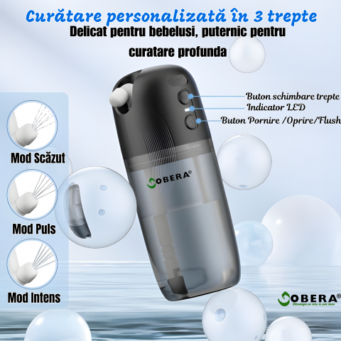 Bidet Portabil Electric goBERA® – Igienă Intimă Premium, 230 ml, 3 Moduri de Pulverizare, 3 Duze, USB-C, IP67, Baterie 1200 mAh, pentru Acasă și Călătorii [1]