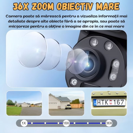 Camera de Supraveghere 24/7 goBERA®, 4G, Panou Solar 20W, Zoom Optic 36X, Baterie 20000mAh, PTZ Bullet 3MP+3MP, Detectare Umanoidă AI, Vedere Nocturnă 50m [6]