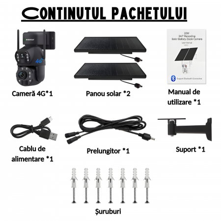 Camera de Supraveghere 24/7 goBERA®, 4G, Panou Solar 20W, Zoom Optic 36X, Baterie 20000mAh, PTZ Bullet 3MP+3MP, Detectare Umanoidă AI, Vedere Nocturnă 50m [7]