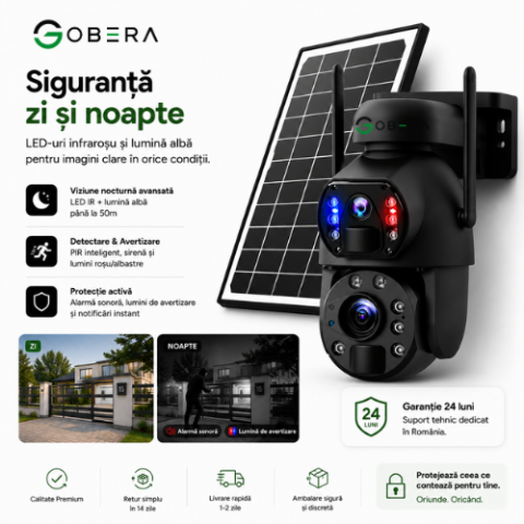 Camera de supraveghere 4G goBERA® cu Cartela SIM, Panou Solar 6W, Zoom Optic 20X, Lentile Duale, Auto Tracking, PTZ 355°, 6MP (3MP+3MP), Baterie 12000 mAh [7]