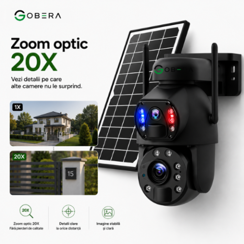 Camera de supraveghere 4G goBERA® cu Cartela SIM, Panou Solar 6W, Zoom Optic 20X, Lentile Duale, Auto Tracking, PTZ 355°, 6MP (3MP+3MP), Baterie 12000 mAh [3]