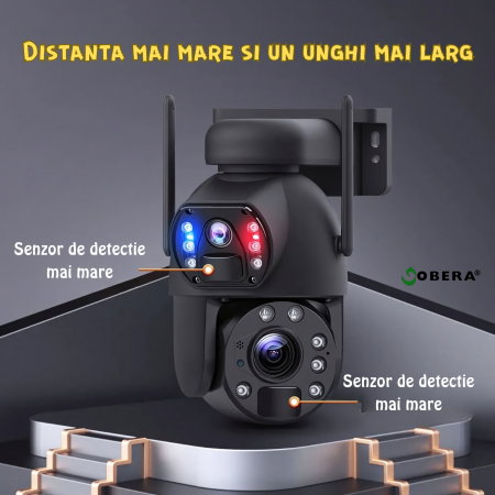 Camera de supraveghere 4G goBERA® cu Cartela SIM, Panou Solar 6W, Zoom Optic 20X, Lentile Duale, Auto Tracking, PTZ 355°, 6MP (3MP+3MP), Baterie 12000 mAh [13]