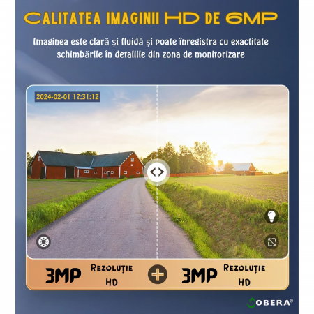 Camera de supraveghere 4G goBERA® cu Cartela SIM, Panou Solar 6W, Zoom Optic 20X, Lentile Duale, Auto Tracking, PTZ 355°, 6MP (3MP+3MP), Baterie 12000 mAh [10]