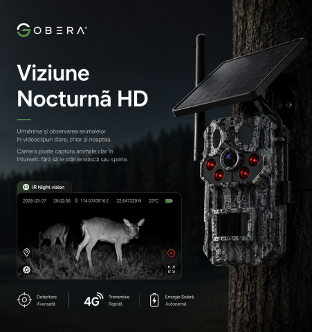 Camera de Vânătoare 4G Solară goBERA®, 3MP Super HD, GPS, Detectare PIR Triplă 25m, Panou Solar 6W, Baterie 7800mAh [5]