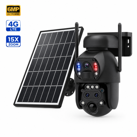 Smart Security Week – Camere 4G și solare - Camera Solară 4G goBERA® cu 3 Lentile, Zoom Hibrid 15X, PTZ, AI, Panou Solar 6W, Baterie 12000mAh