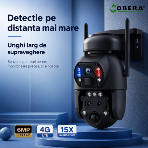 Camera Solară 4G goBERA® cu 3 Lentile, Zoom Hibrid 15X, PTZ, AI, Panou Solar 6W, Baterie 12000mAh [3]