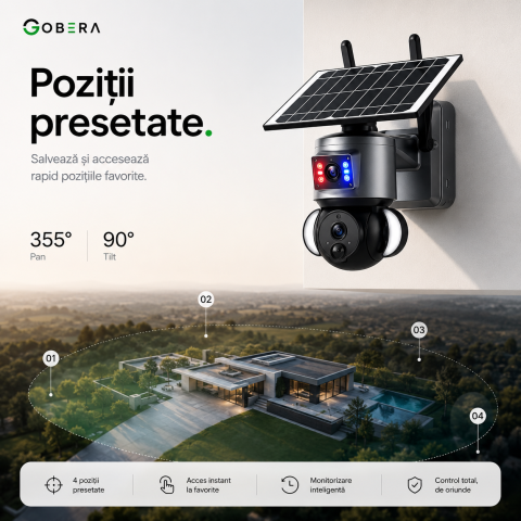 Camera de supraveghere solara goBERA® 3MP + 3MP, lentile duale, PTZ 355°, panou solar 6W, WiFi, IP66, night vision color [3]
