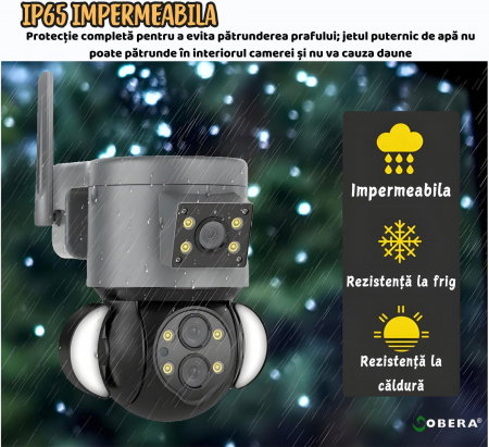 Camera Securitate Wireless goBERA®, 4MP + 4MP Super HD, Zoom Optic 10X, PTZ Bullet, Lentile Duale, Monitorizare Avansata, Miscare si Audio Bidirectional, Viziune Nocturna Color, Rotire 355°, IP65, Gri [2]