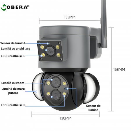 Camera Securitate Wireless goBERA®, 4MP + 4MP Super HD, Zoom Optic 10X, PTZ Bullet, Lentile Duale, Monitorizare Avansata, Miscare si Audio Bidirectional, Viziune Nocturna Color, Rotire 355°, IP65, Gri [8]