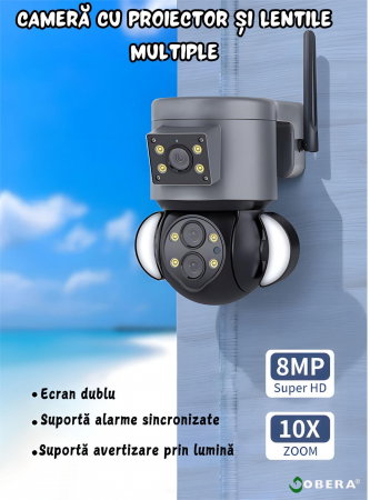 Camera Securitate Wireless goBERA®, 4MP + 4MP Super HD, Zoom Optic 10X, PTZ Bullet, Lentile Duale, Monitorizare Avansata, Miscare si Audio Bidirectional, Viziune Nocturna Color, Rotire 355°, IP65, Gri [6]