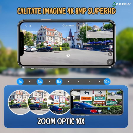 Camera Securitate Wireless goBERA®, 4MP + 4MP Super HD, Zoom Optic 10X, PTZ Bullet, Lentile Duale, Monitorizare Avansata, Miscare si Audio Bidirectional, Viziune Nocturna Color, Rotire 355°, IP65, Gri [3]