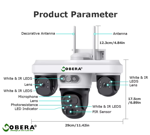 Camera Supraveghere 4G Solară goBERA®, 3 Lentile AOV, AI Detecție și Urmărire Umană, Baterie 20100mAh, Nano SIM, IP66 [12]