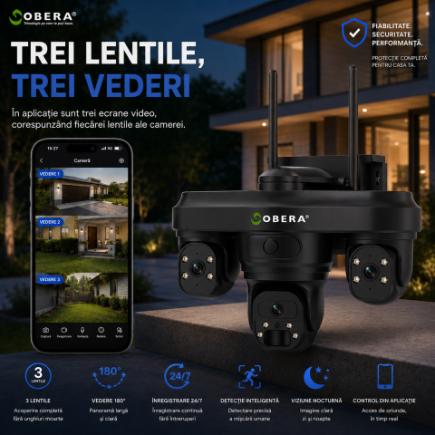 Cameră Supraveghere 4G Solară goBERA® cu 3 Lentile AOV [1]
