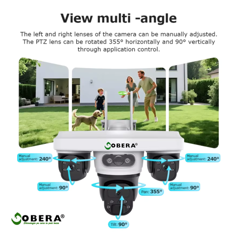 Camera Supraveghere 4G Solară goBERA®, 3 Lentile AOV, AI Detecție și Urmărire Umană, Baterie 20100mAh, Nano SIM, IP66 [6]