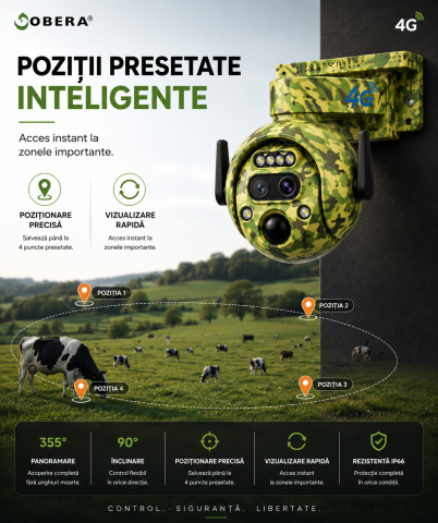 Cameră Supraveghere 4G Solară goBERA® Smart Security, 6MP, PTZ Camuflaj, Zoom Optic 12X, Detectare PIR, Audio Bidirecțional, pentru Curți, Cabane, Ferme și Terenuri, IP65 [2]