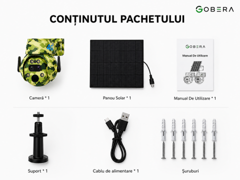 Cameră Supraveghere 4G Solară goBERA® Smart Security, 6MP, PTZ Camuflaj, Zoom Optic 12X, Detectare PIR, Audio Bidirecțional, pentru Curți, Cabane, Ferme și Terenuri, IP65 [8]