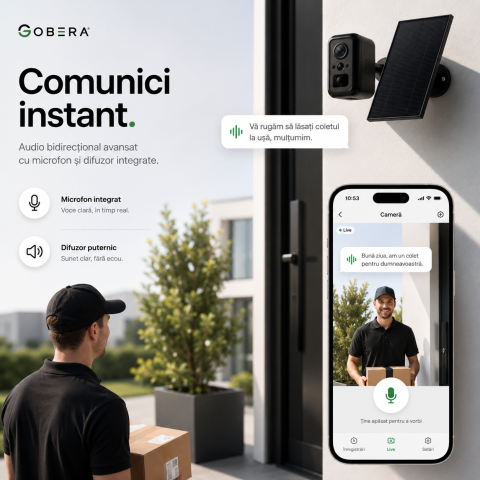 Cameră Supraveghere Solară 4G goBERA®, Compactă, PIR + Human Detection, Night Vision Color, Audio Bidirecțional, SIM, Baterie 5200mAh, IP66 [13]