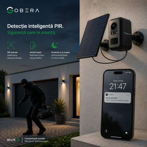 Cameră Supraveghere Solară 4G goBERA®, Compactă, PIR + Human Detection, Night Vision Color, Audio Bidirecțional, SIM, Baterie 5200mAh, IP66 [8]
