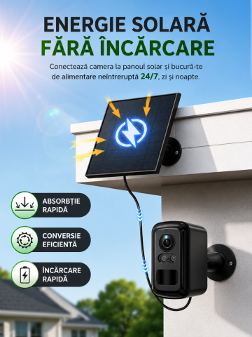 Cameră Supraveghere Solară 4G goBERA®, Compactă, PIR + Human Detection, Night Vision Color, Audio Bidirecțional, SIM, Baterie 5200mAh, IP66 [6]