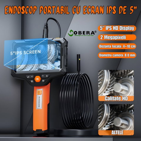 Endoscop Industrial Profesional goBERA® Dual Lens, Ecran IPS HD 5”, Cameră 1920P, 8+1 LED Reglabile, Baterie 4400mAh, Sondă IP67, Card SD 32GB, Auto, HVAC, Țevi [4]