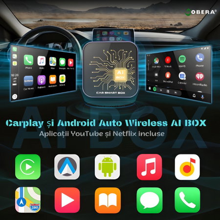 AI Box Auto goBERA® Android 10, 2GB RAM + 32GB, Wireless CarPlay & Android Auto, YouTube, Netflix, Play Store, Card TF, Plug & Play, pentru Mașini cu CarPlay cu Fir [1]