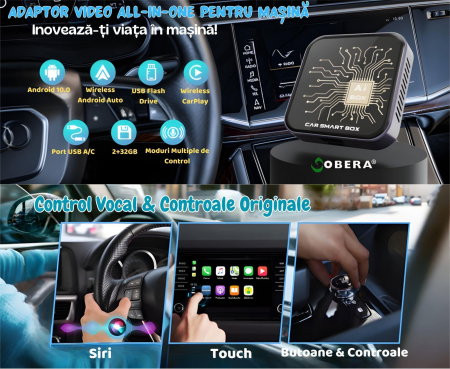 AI Box Auto goBERA® Android 10, 2GB RAM + 32GB, Wireless CarPlay & Android Auto, YouTube, Netflix, Play Store, Card TF, Plug & Play, pentru Mașini cu CarPlay cu Fir [3]