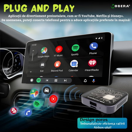 AI Box Auto goBERA® Android 10, 2GB RAM + 32GB, Wireless CarPlay & Android Auto, YouTube, Netflix, Play Store, Card TF, Plug & Play, pentru Mașini cu CarPlay cu Fir [8]
