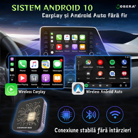 AI Box Auto goBERA® Android 10, 2GB RAM + 32GB, Wireless CarPlay & Android Auto, YouTube, Netflix, Play Store, Card TF, Plug & Play, pentru Mașini cu CarPlay cu Fir [2]