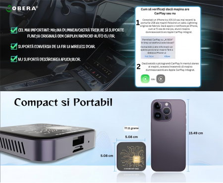 AI Box Auto goBERA® Android 10, 2GB RAM + 32GB, Wireless CarPlay & Android Auto, YouTube, Netflix, Play Store, Card TF, Plug & Play, pentru Mașini cu CarPlay cu Fir [4]