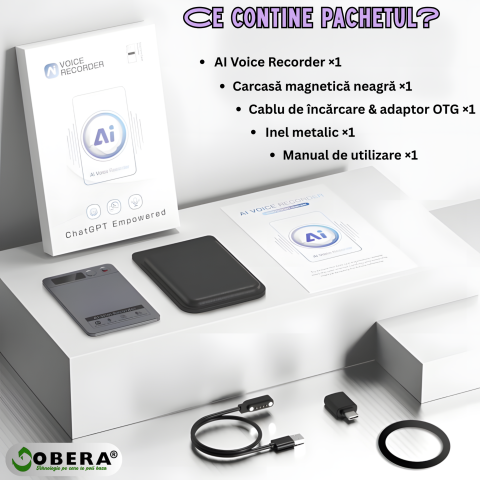 Recorder AI goBERA® – Reportofon Digital Inteligent, 64GB, Transcriere & Rezumat AI, Microfoane Duale, 30h Înregistrare, Standby 166 Zile, Portabil, Cloud Securizat [7]
