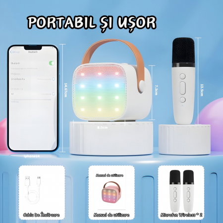 Set 2 Microfoane Karaoke Wireless pentru Copii și Adulți – Bluetooth 5.3, Lumini LED și Sunet Surround 3D [6]