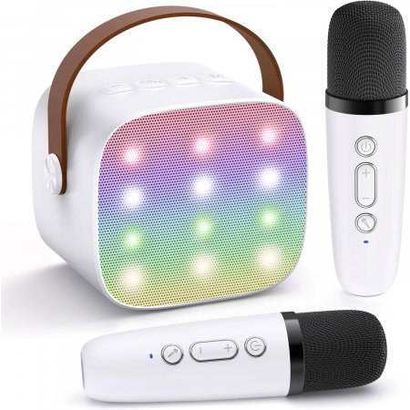 Smart Gadgets & Gaming - Set 2 Microfoane Karaoke Wireless pentru Copii și Adulți – Bluetooth 5.3, Lumini LED și Sunet Surround 3D