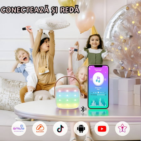 Set 2 Microfoane Karaoke Wireless pentru Copii și Adulți – Bluetooth 5.3, Lumini LED și Sunet Surround 3D [1]