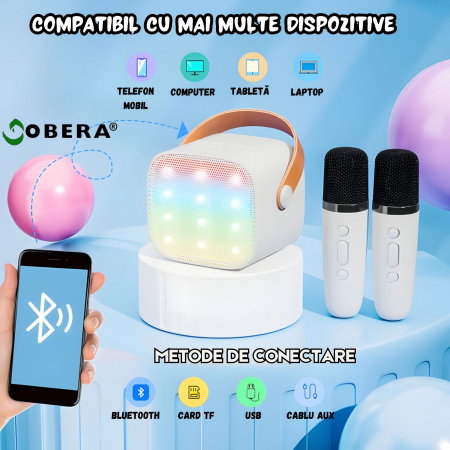 Set 2 Microfoane Karaoke Wireless pentru Copii și Adulți – Bluetooth 5.3, Lumini LED și Sunet Surround 3D [2]