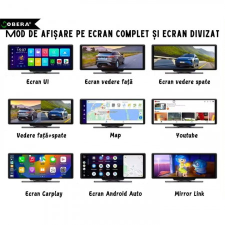 Navigație Auto Portabilă 10.26", Wireless Apple CarPlay & Android Auto, Android 13, 4GB RAM + 64GB ROM, Ecran IPS Full Touch, Cameră Față 1080P + Cameră Marșarier AHD 1080P, Bluetooth 5.1, Wi-Fi, GPS [6]