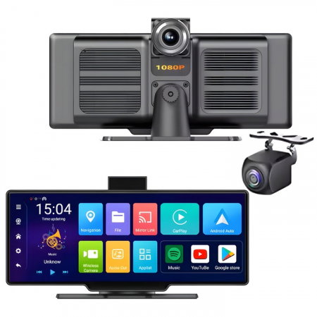 Navigație Auto Portabilă 10.26", Wireless Apple CarPlay & Android Auto, Android 13, 4GB RAM + 64GB ROM, Ecran IPS Full Touch, Cameră Față 1080P + Cameră Marșarier AHD 1080P, Bluetooth 5.1, Wi-Fi, GPS [3]