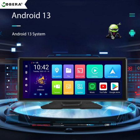 Navigație Auto Portabilă 10.26", Wireless Apple CarPlay & Android Auto, Android 13, 4GB RAM + 64GB ROM, Ecran IPS Full Touch, Cameră Față 1080P + Cameră Marșarier AHD 1080P, Bluetooth 5.1, Wi-Fi, GPS [9]