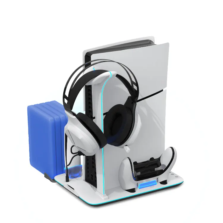 Smart Gadgets & Gaming - Suport Vertical PS5 Slim & PS5 Pro cu Răcire 3 Ventilatoare, Încărcare 2 Controlere și RGB