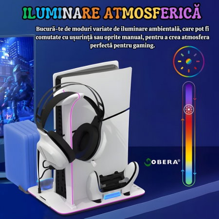 Suport Vertical PS5 Slim & PS5 Pro cu Răcire 3 Ventilatoare, Încărcare 2 Controlere și RGB [5]