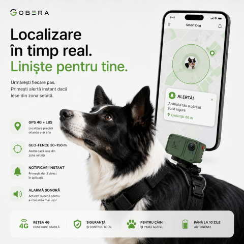 Tracker GPS 4G cu Cameră goBERA® pentru Câini și Animale, Full HD, Localizare în Timp Real, Geo-Fence, Audio Bidirecțional, IP66, Nano SIM [3]