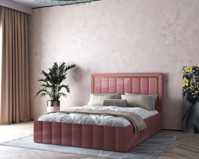 Pat  Elegance Tapițat Roz  140x200 [8]