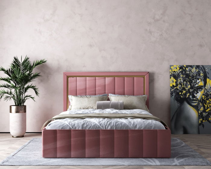 Pat  Elegance Tapițat Roz  140x200 [5]