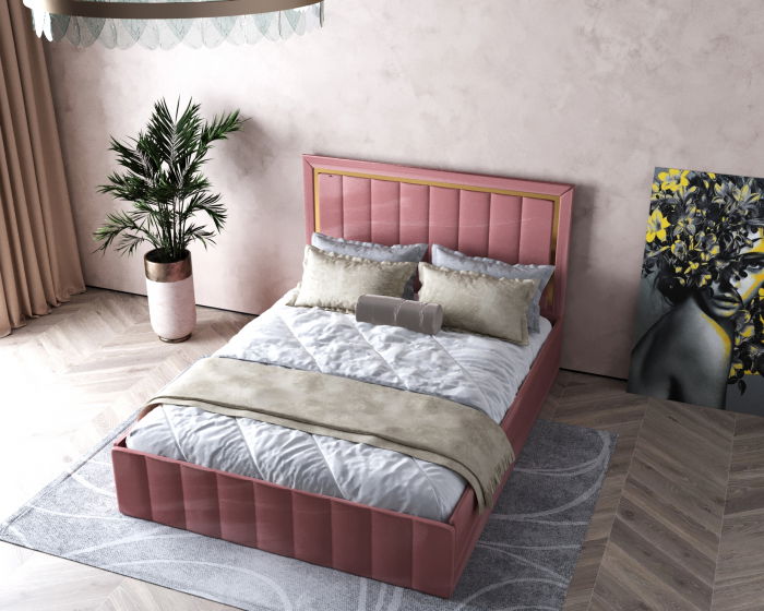 Pat  Elegance Tapițat Roz  140x200 [2]