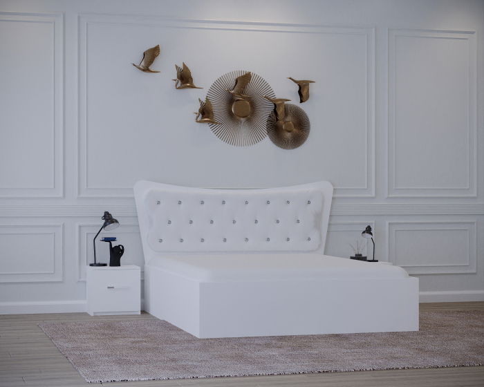 Set Pat Vista Tapitat Alb cu Noptiere [1]