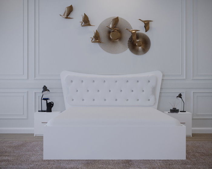 Set Pat Vista Tapitat Alb cu Noptiere [5]