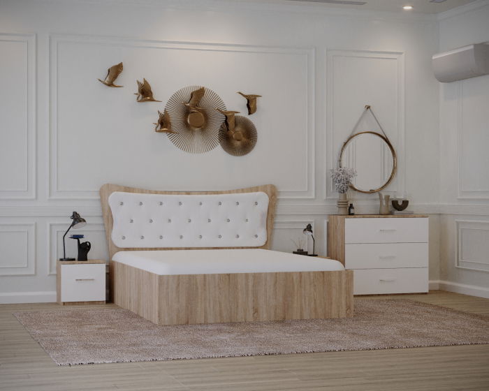 Set Pat Vista Tapitat Sonoma&Alb cu Noptiere si Comoda [1]